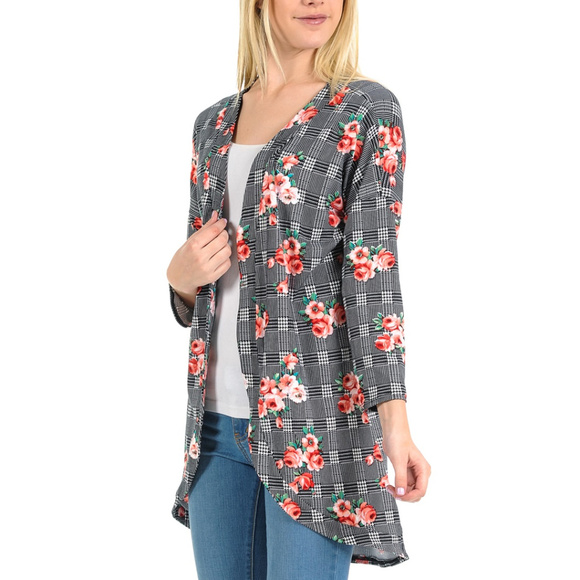 *NWOT*  Black & Red Floral Open Cardigan - Picture 2 of 3